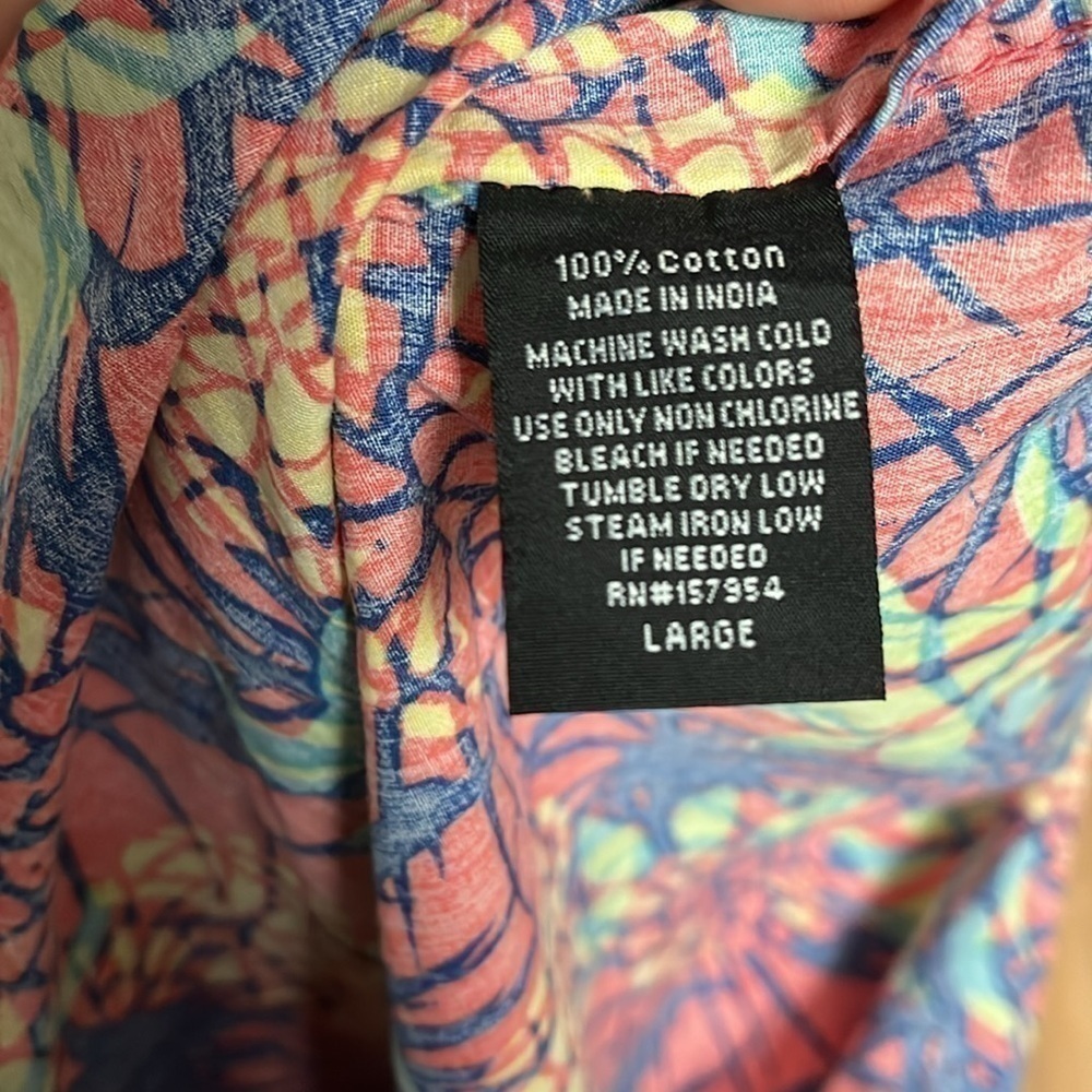 Coral Pineapple Print Tropical Hawaiian Joe Marlin Tapered Fit Button Down L - Picture 6 of 6